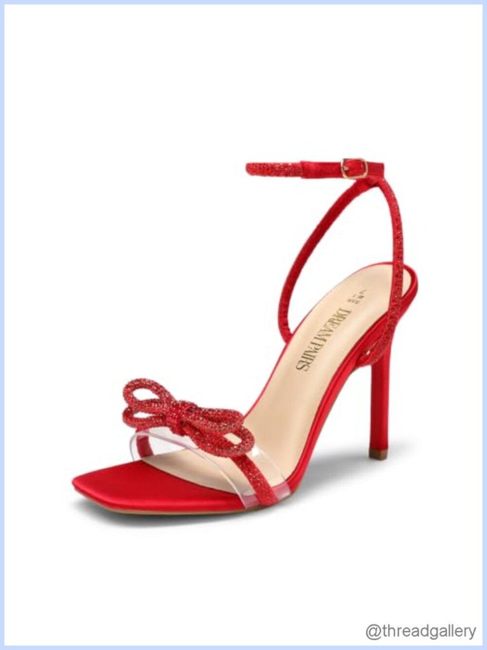 Rhinestone Bow Slingback Stiletto Heeled Sandals Square Toe Dress Heels